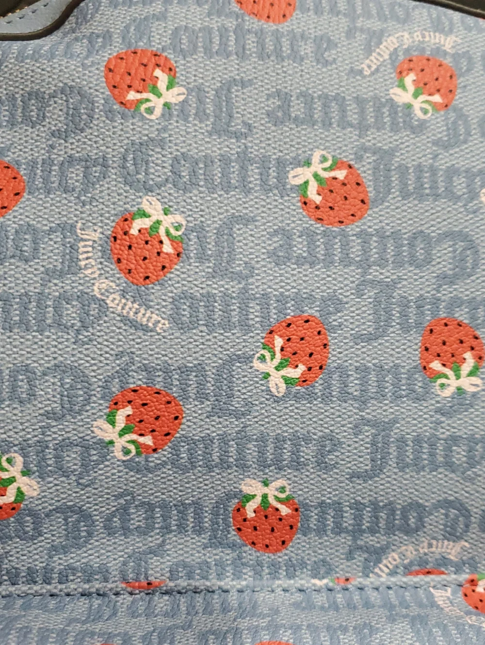 Juicy Couture berry sweet dusty blue red strawberry print monogram backpack new
